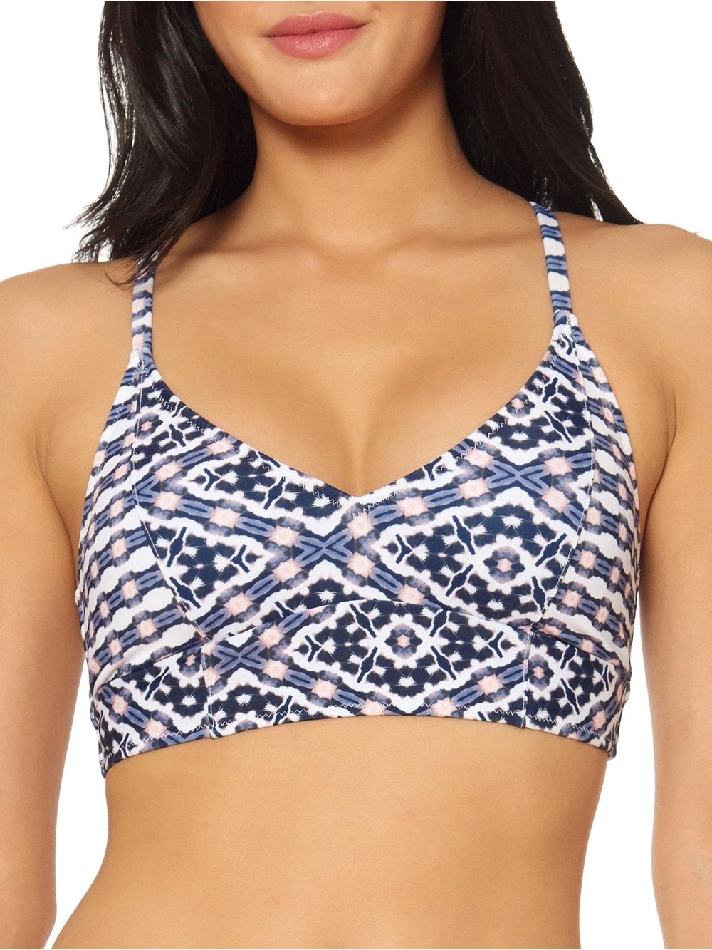 Jessica Simpson Venice Beach Printed Strappy-Back Bikini Top Blue Medium